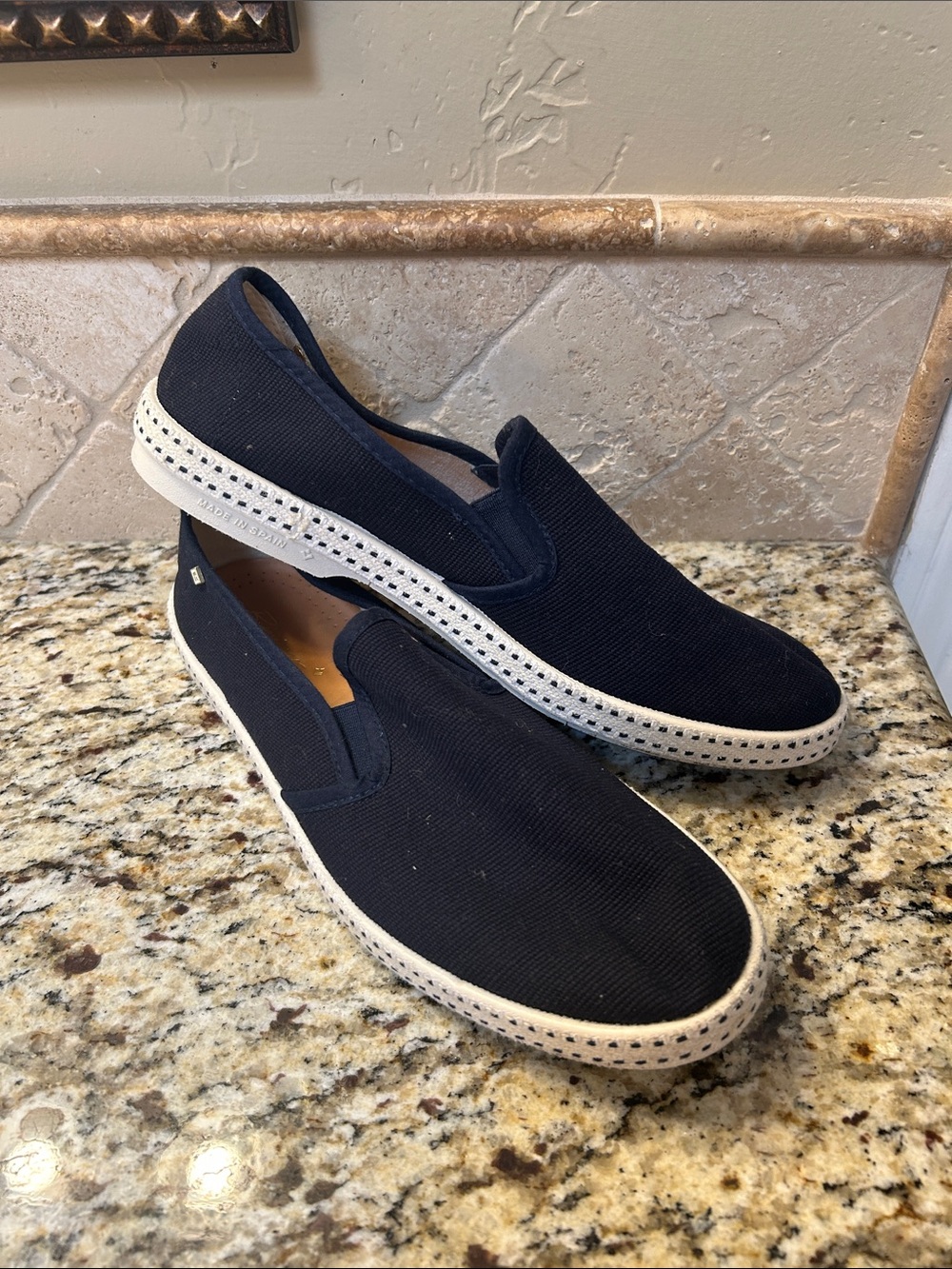 Rivieras Navy Canvas Slip-On Loafers with White Trim EU size 42 made in Spain